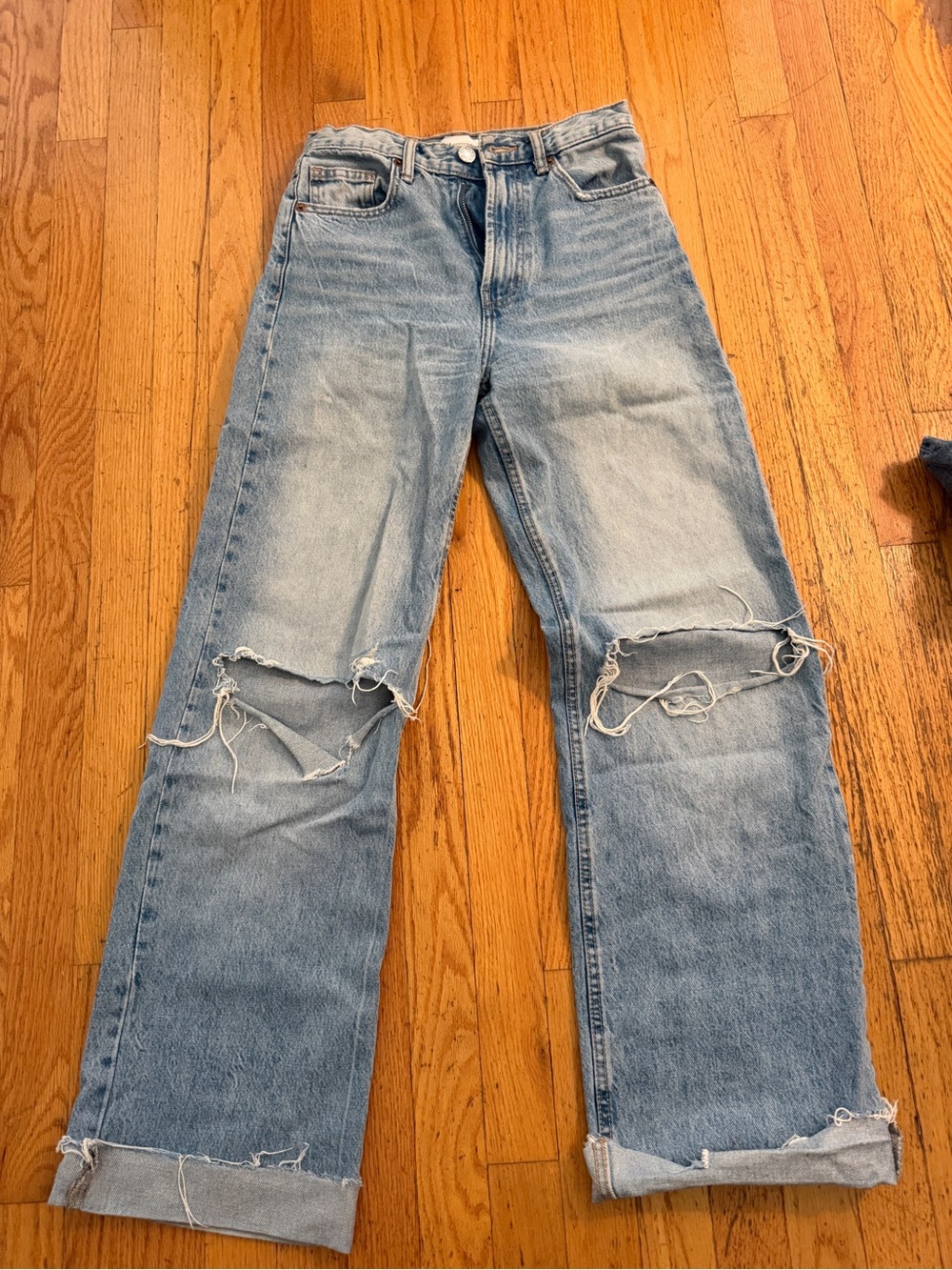 Zara Light Blue Distressed Wide-Leg Women’s Jeans